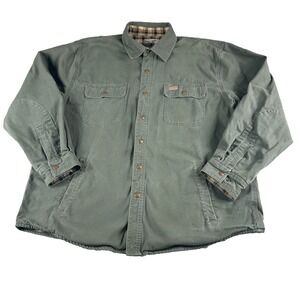 Carhartt Jacket Men Extra Large Green Weathered Canvas Flannel Lined Shacket
